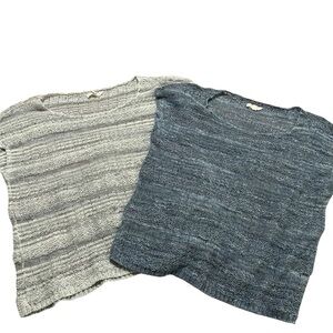 Set of 2 Eileen Fisher Linen Knit Tops Size Small Grey & Blue Tunic Boho Luxury